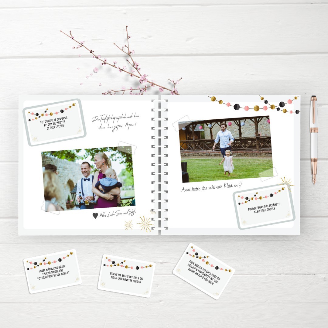 Fotobuch mit Hochzeitsfotos und Aufgaben